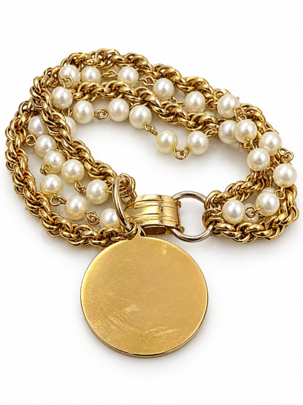 Gold-Tone Pearl Multi-Strand Pendant Bracelet